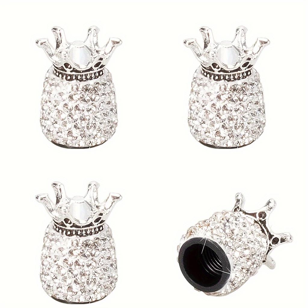 Handmade Crown Sparkling Crystal Rhinestone Car Wheel Tire Valves: Attractive Dustproof Car Accessories, Universal Valve Caps for Most Vehicles
