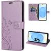 Case for Samsung Galaxy S25 - BOOLING - Synthetic Leather Plant Butterfly Pattern Purple