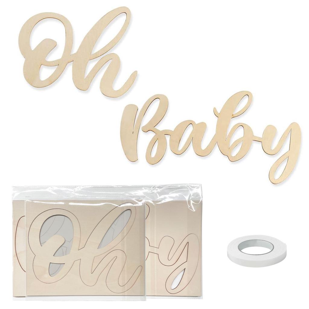 2pcs Wood Baby Sign Baby Shower Banner for 1st Birthday Backdrop Baby Party Banner Event Decorations for Gender Reveal Backdrop