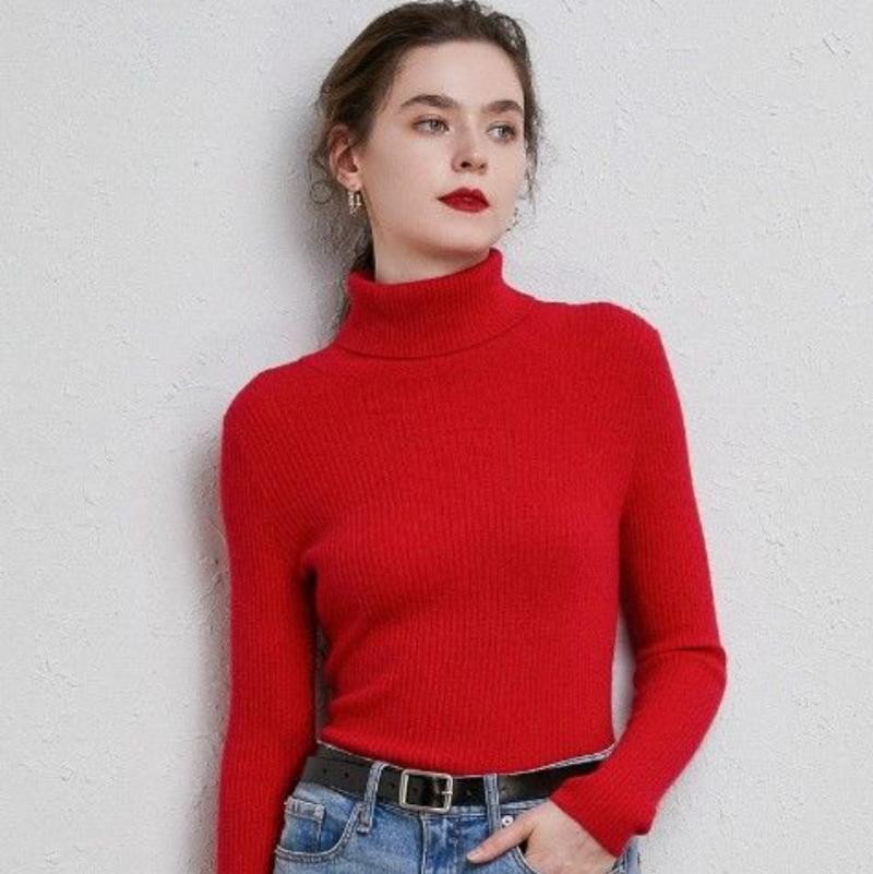 High Collar Sweater Women Solid Fit Knitted Undercoat 2022 New Autumn and Winter Casual Solid Short Long Sleeve Sweater Pullover