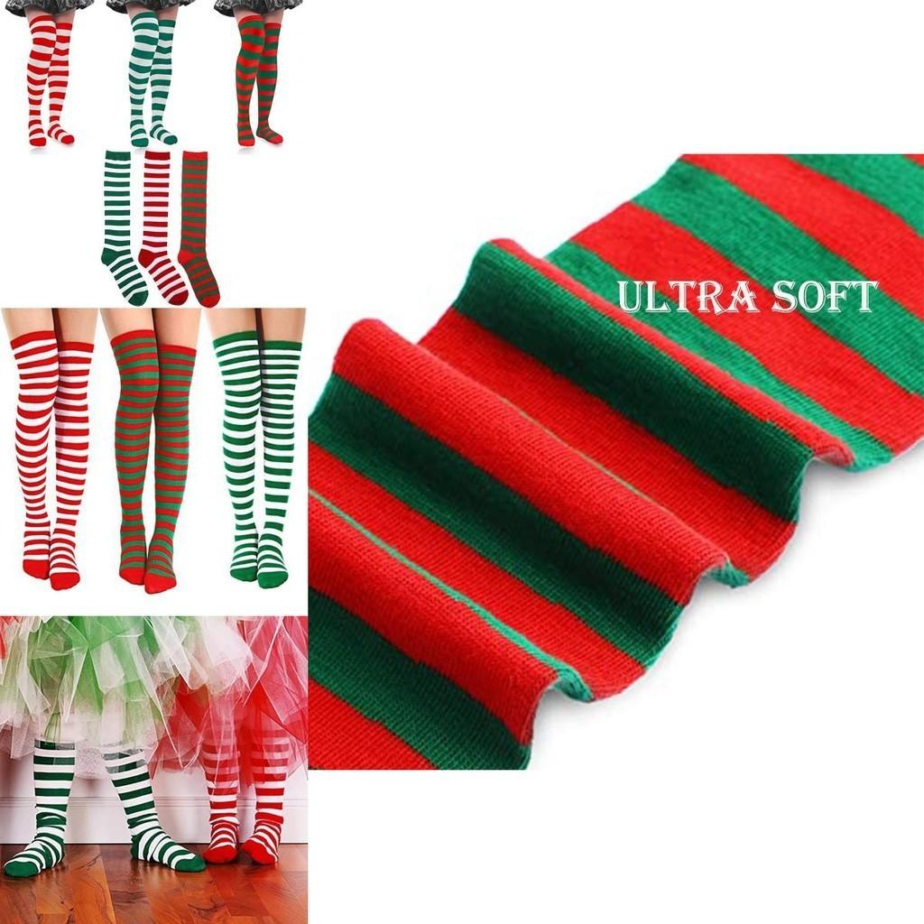 Christmas Elf Long Striped Thigh Stocking For Kids Adults