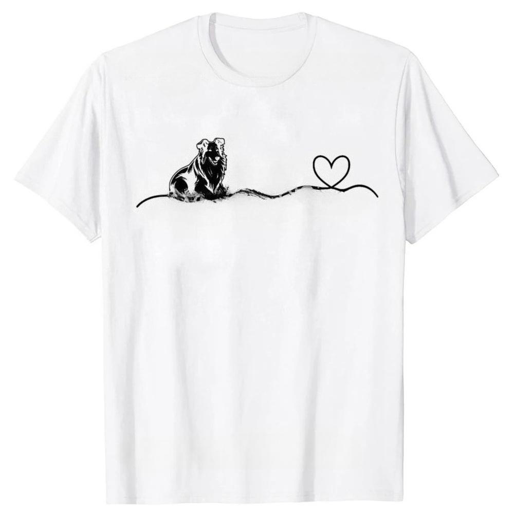 Rough Collie Heartbeat Heart Funny Dog Print T Shirt Men Women Humor Short Sleeve Streetwear Tee Shirt Clothing Summer Top