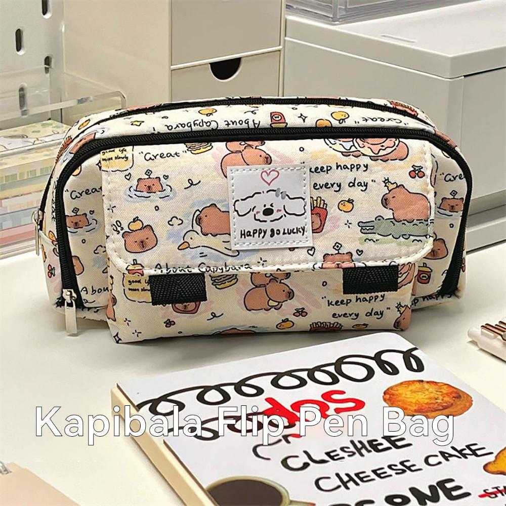 

Kawaii Kapibara Pencil Case Large Capacity Multifunction Storage Bag Creative Flip Cartoon Stationery Bag Office Supplies