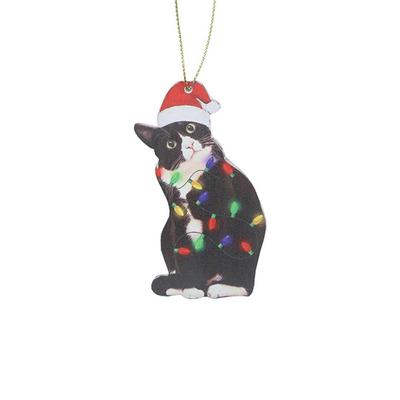 Creative 2D Black Cat Christmas Tree Pendant Cute Acrylic Christmas Tree Decoration Hanging Funny Holiday Party