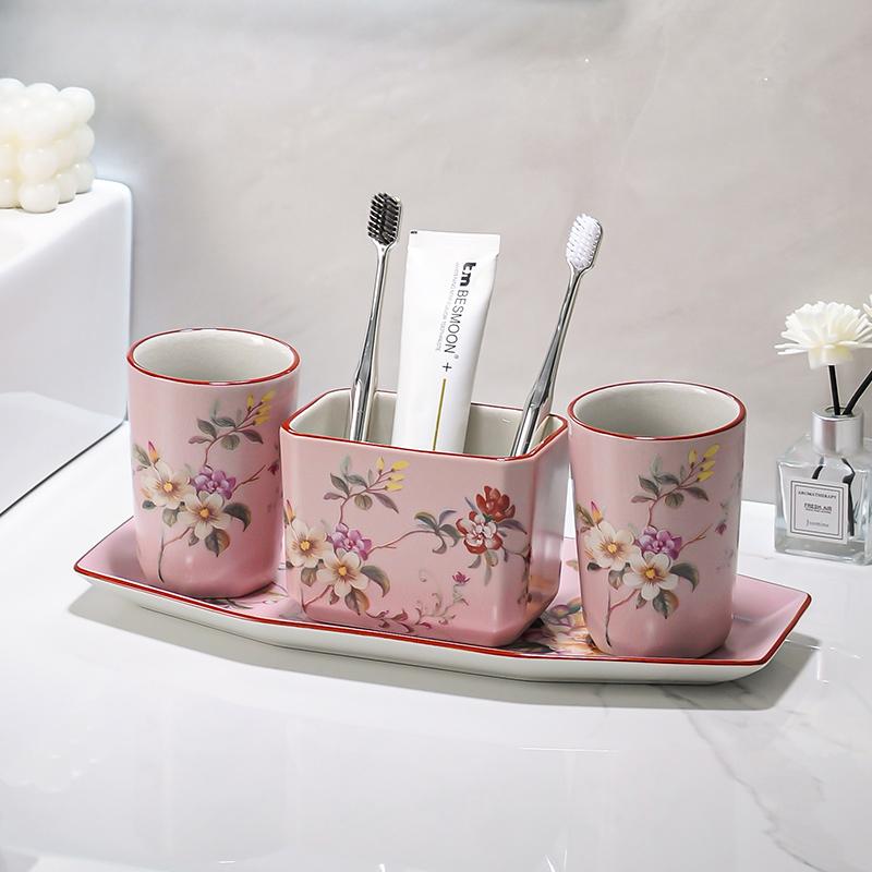 soap dispenser shampoo dispenser High temperature ice crack ceramic mouthwash cup lotion bottle set bathroom mouthwash cup
