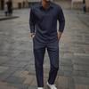 New Summer Fashion Short-sleeved Men's Casual Shirt Solid Color Half-sleeved Long Pants Two-piece Set