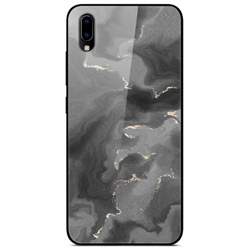 Case Tempered Glass Hard Clear Phone Case For Vivo Y91C Protector Shockproof Marble Fundas Coque
