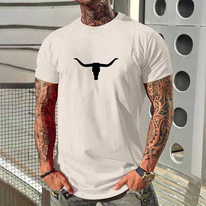 Fashion Cow Head Print Short-sleeved T-shirt New Men's Round Neck Fitness Sports Short-sleeved Tops Summer Simple Men's Clothing