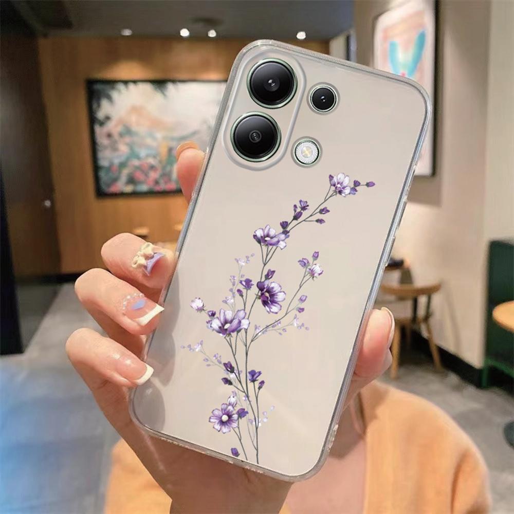Korean Floral INS Minimalist Plants Phone Case For Xiaomi Redmi Note Note 13 9 11 10 12 Pro 12S Soft TPU Girls Transparent Cover