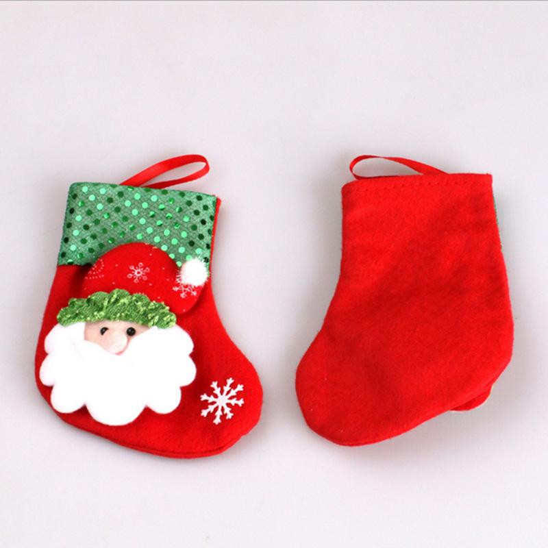 Mini Christmas Stocking Gift Bag Cartoon Santa Snowman Elk Bear Sequin Xmas Sock Ornament Tree Hanging Decor