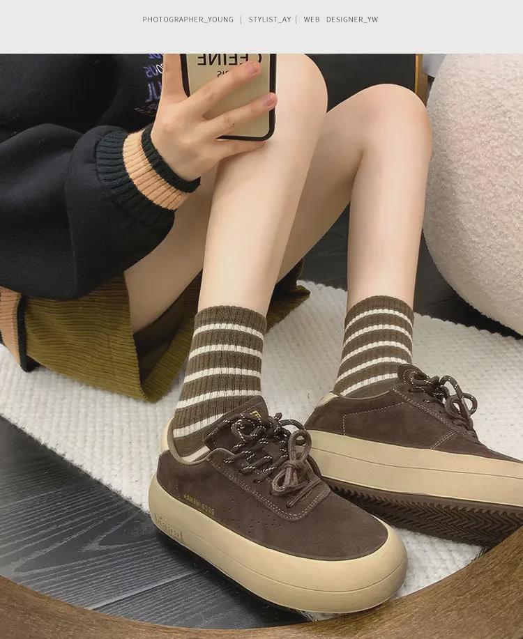 Pantofi de damă Maillard din piele mată cu șireturi duble, Colecția Toamnă 2024: Talpă Groasă Moale Design Retro Alb Universal