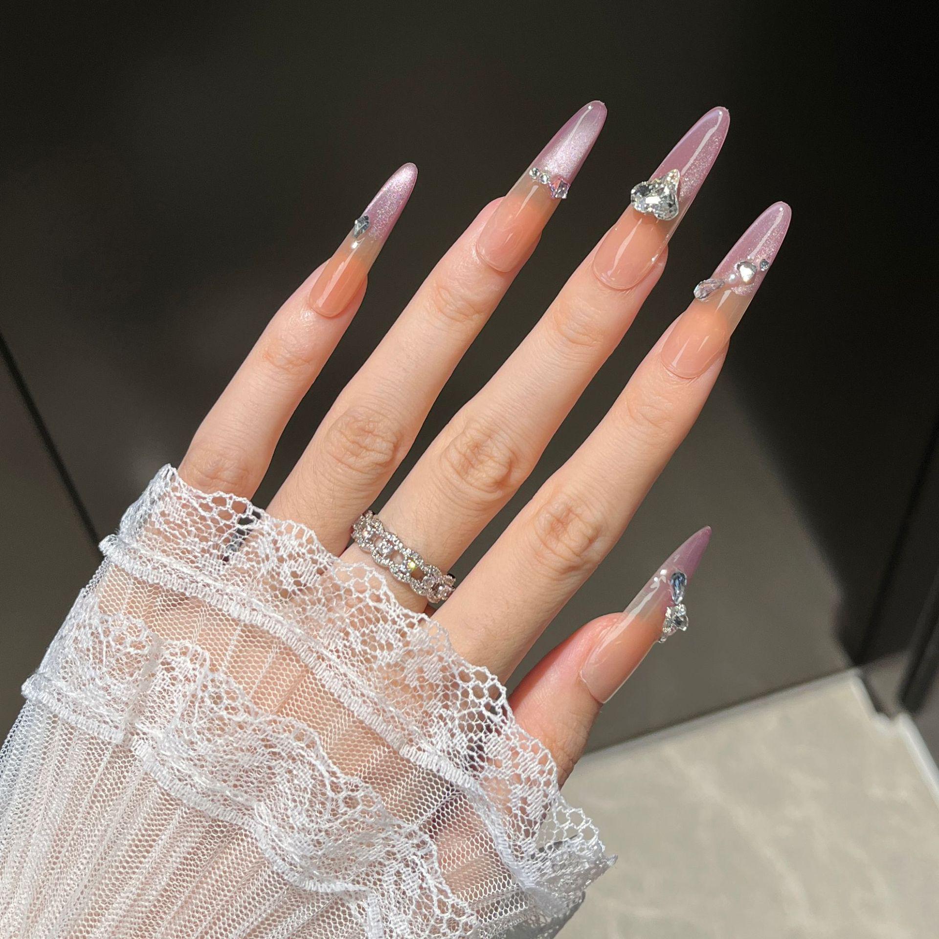 Purple Cat Eye Long Thin Wearable Press-On Nails Bagged XS