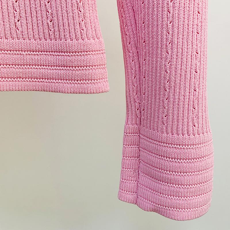 High Street Fashion Spring 2026 Pink Slim Fit Knit Cardigan with Lion Buttons