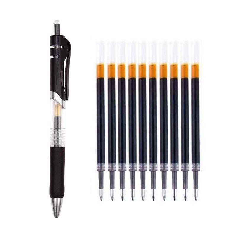 

2 ручки + 10 стержней Набор гелевых ручек нейтрального цвета 0,5 мм Гладкая и быстросохнущая Офисная ручка для подписи Студенческие экзаменационные канцелярские принадлежности чёрный