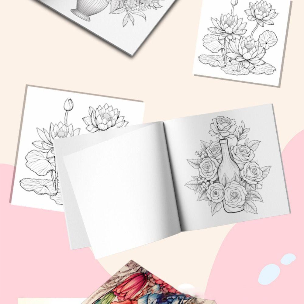 SŁODKI & PROSTY Ręcznie Rysowany Książka 20 Arkuszy Książka do Malowania Graffiti Kolorowanka Kwiaty Dorośli