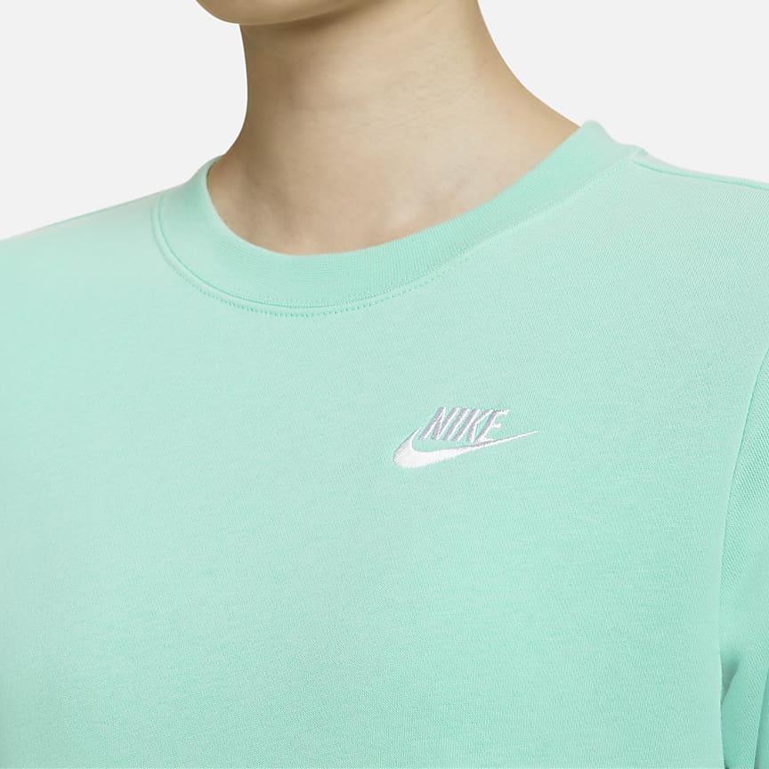 Nike Sportswear Solid Color Crew Neck Casual Long Sleeve Sweatshirt Women sweatshirt Emerald-Green DQ5474-349