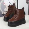 Fashion 12CM Genuine Leather Winter Plush Platform Wedge Fashion Ankle Boots Casual Autumn  Fashion High Heel Shoes