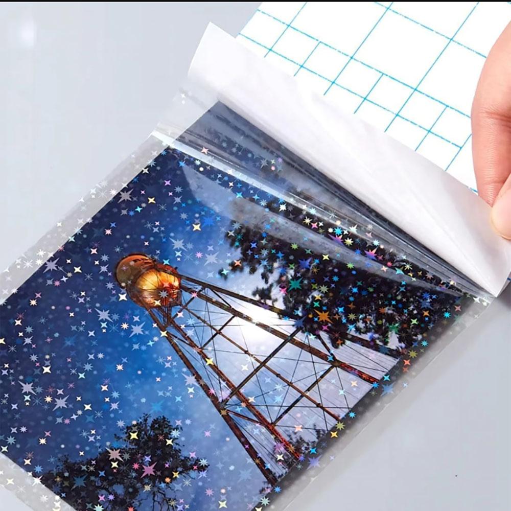 20 Φύλλα Μέγεθος A4 Ολογραφική Ταινία Κρύας Επικάλυψης Διάφανη Αυτοκόλλητη Βινυλική Ετικέτα Αδιάβροχη 8,3x11,7 Ίντσες 5 Στυλ