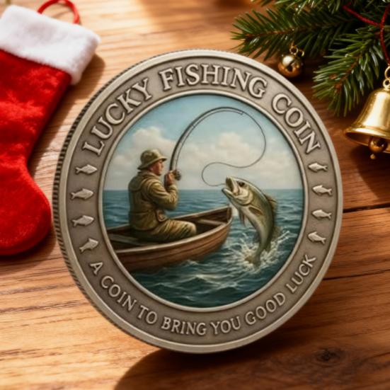 1/2Pcs Lucky Fishing Coin Bring You Good Luck Fishing Token Metal Carving Souvenir Coin Badge Decoration Dad Fishermen Fishing Enthusiasts Gift