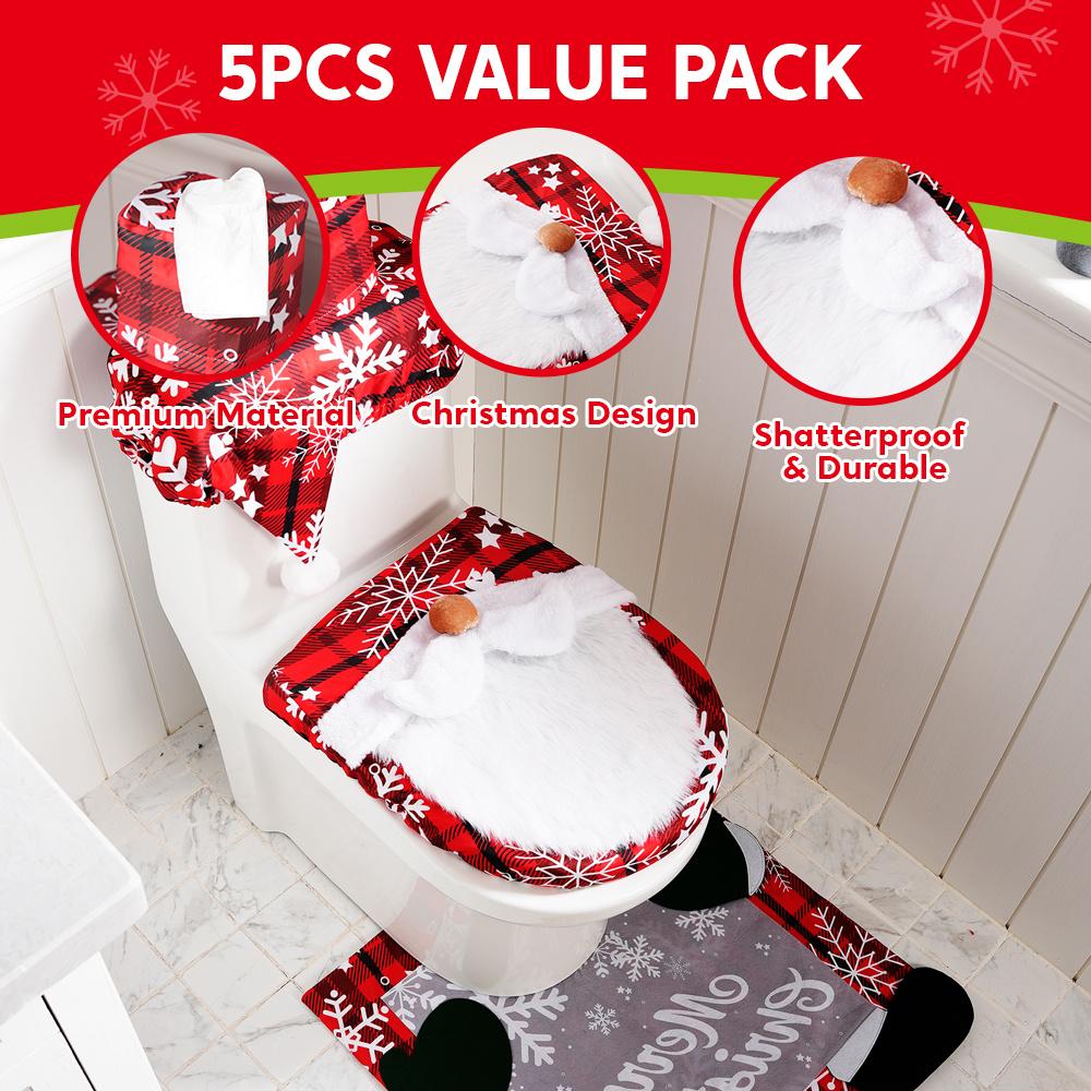 Pieces Christmas Theme Bathroom Decoration Set With Seat Cover Rugs Tank Toilet Paper Box Santa Towel JOYFY 5 and Kid Friendly Entertaining Fun Play