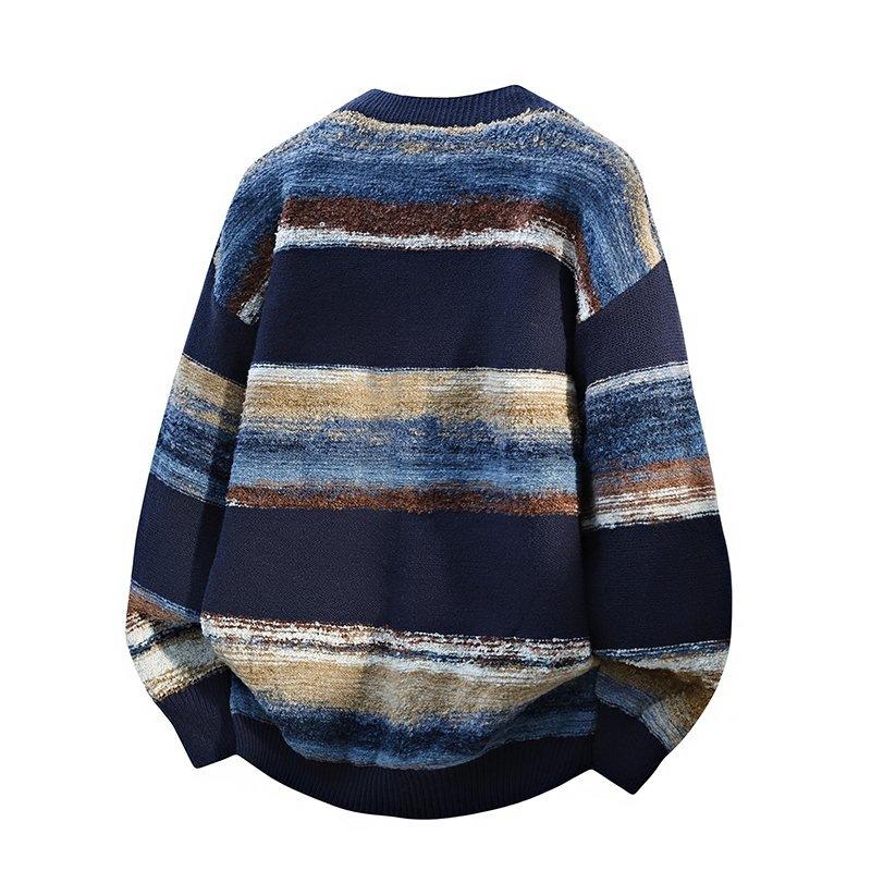 Mens Striped Chunky Cardigan Sweaters Button Up Fall Trendy Color Block Long Sleeve Knit Sweater Coats