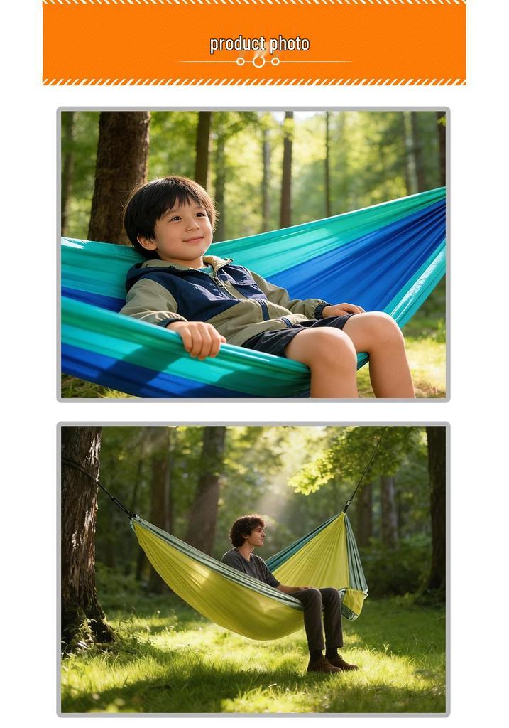 Nylon Parachute Cloth Hammock: Outdoor/Indoor, Color Block Design, Single/Double, Leisure Swing
