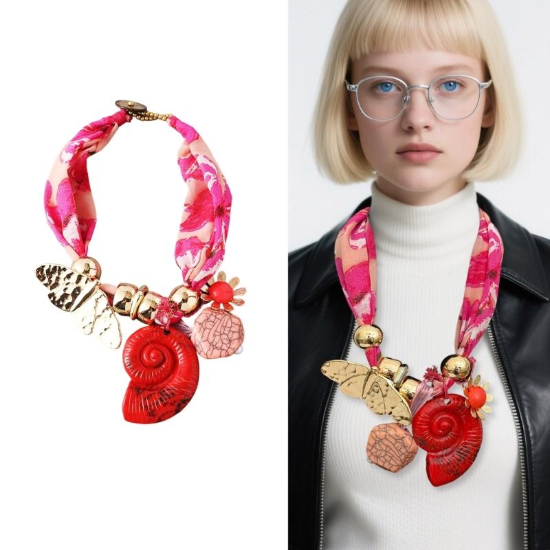 Stylish Floral Scarf Necklace With Neck Wrinkle Coverage Soft Comfortable Blend Fabric Jewelry for Everyday or Vacation