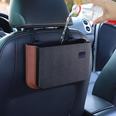 Foldable Car Storage Organizer Waterproof Seat Back Hanging Trash With Small Table Convenient Auto Storage Bag
