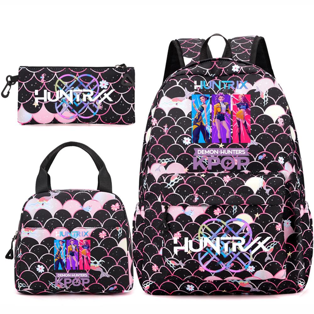 3Pcs/set Anime Kpop Printed Backpack Handbag Pencil Case for Teenger Student Girl Boy Schoolbag Kid Bookbag Large Capacity Travel Bag Gift