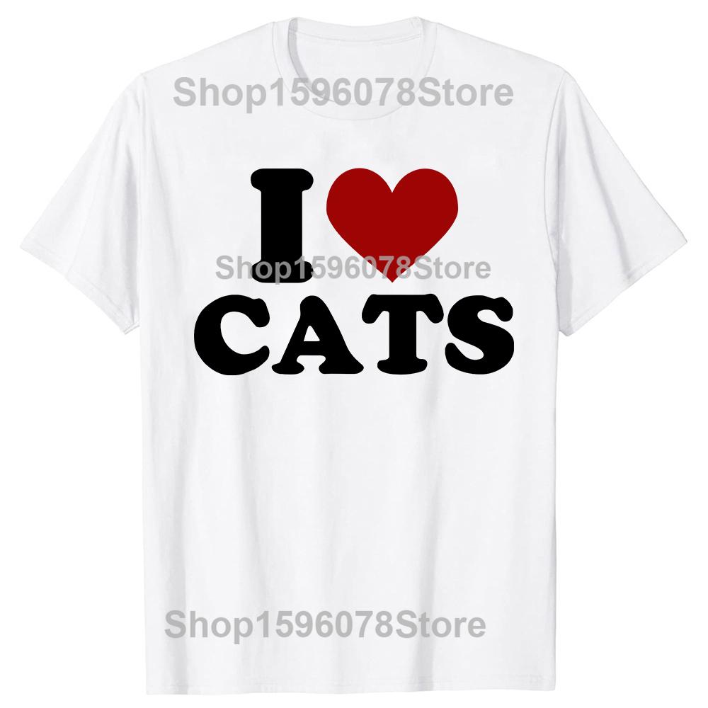 Ich liebe Katzen Ich liebe Katzen 100% Baumwoll-T-Shirts Herren Damenmode Print T-Shirt Locker Übergroß Streetwear Hip Hop Unisex T-Shirt