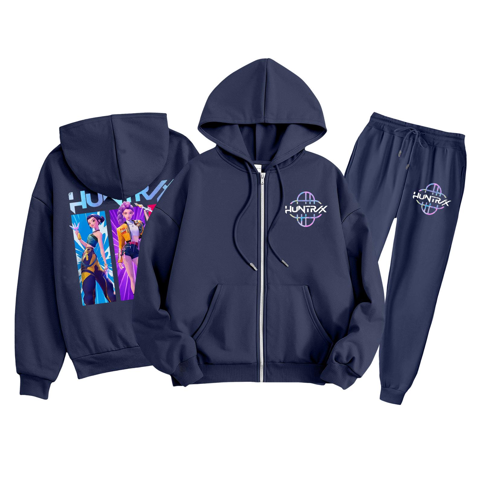 

Детская мода Толстовка с длинным рукавом, на молнии, с капюшоном, спортивные штаны с принтом, комплект толстовки с карманами 110