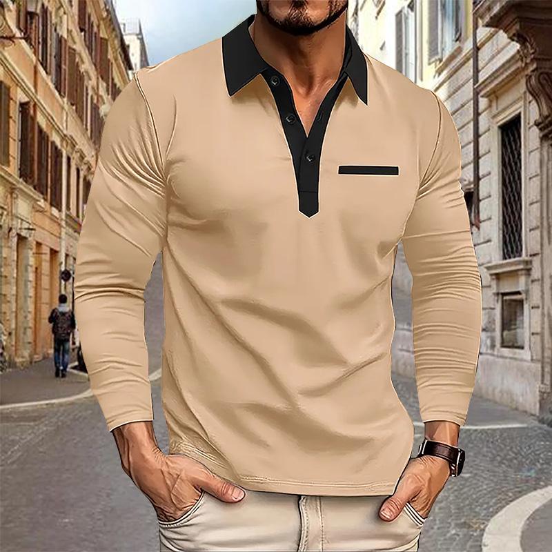 Frühling und Herbst Herren Langarm Poloshirt Business Casual Mode Klassisches Reverskragenhemd Europäische und Amerikanische Übergröße