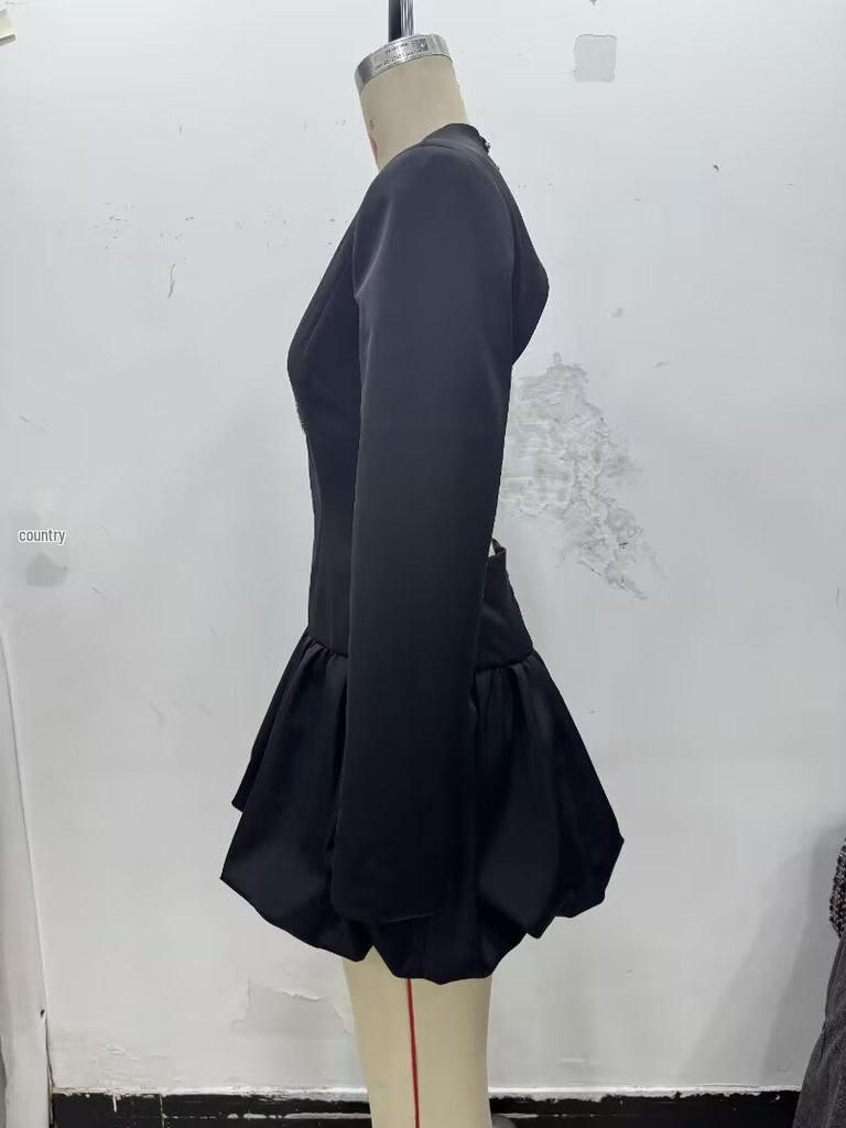 European and American Women's Fashion Casual Balloon Silhouette Mini Dress