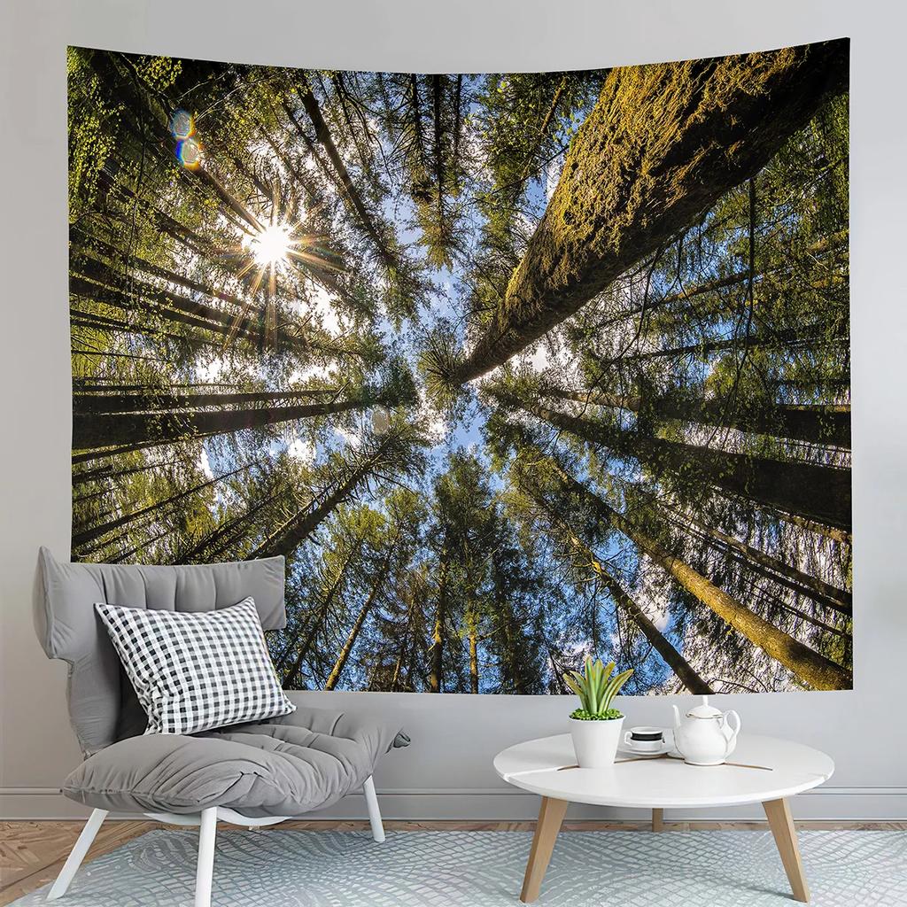 Autumn Forest Tapestry Red Fallen Leaves Tapestry Natural Scenery Tapestry Home Living Room Bedroom Dorm Decor Background Cloth