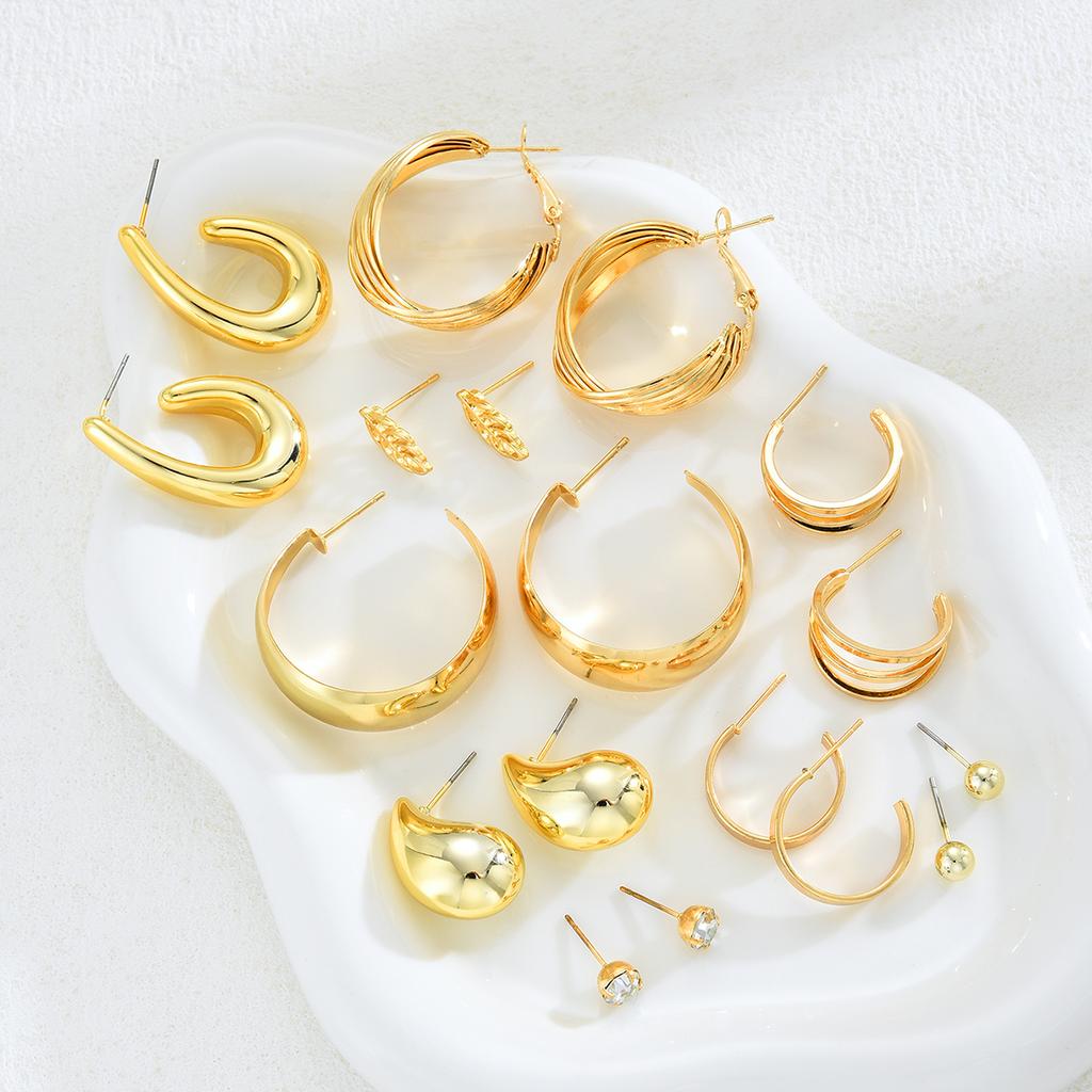 17KM 9 Piece Water Leaf Earrings Set Fashion Jewelry Women Trendy Shiny Daily Party Accessory Decorative Gift Idea For Her