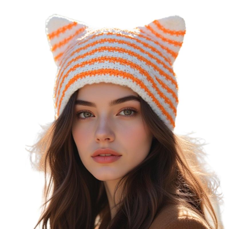 

Little Devil Knitted Hat Women Autumn Winter Hat Lovely Ears Knitted Hat for Various Ages оранжевый