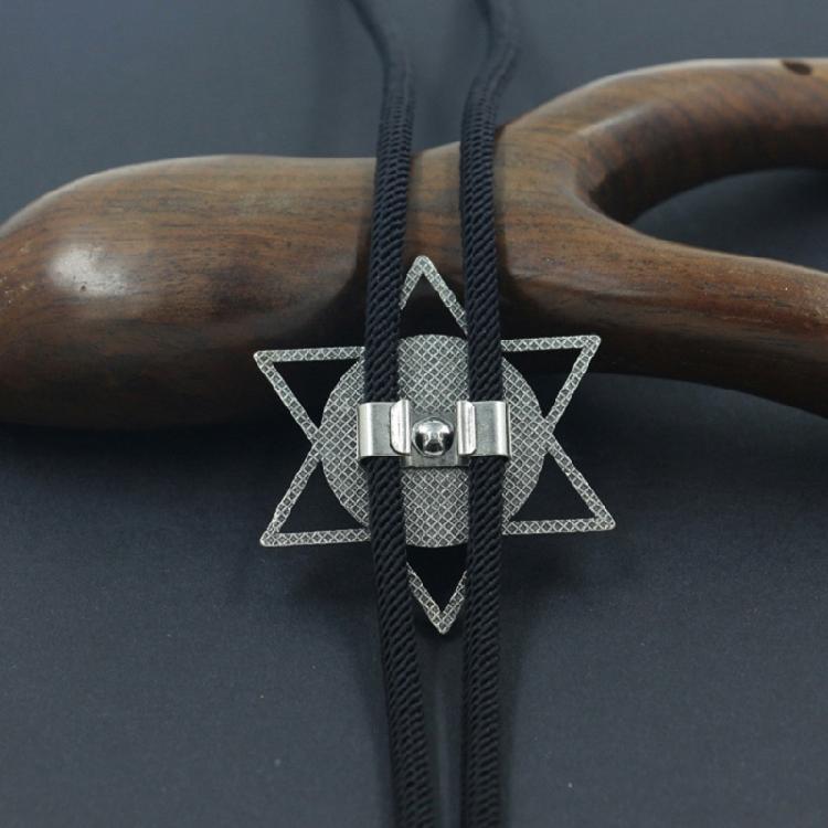 Unique Hexagram Necktie Braided Cord Alloy Engraving Stone Charm Neck Jewelry Tie Unisex Necklace Rodeos