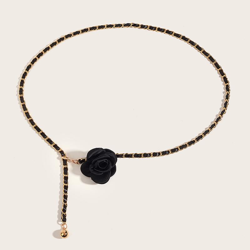 

Элегантный цветок цепочка на талию регулируемые металлические тонкие ремни для женщин и девочек высокое качество роскошный платье брюки украшение пояс чёрный