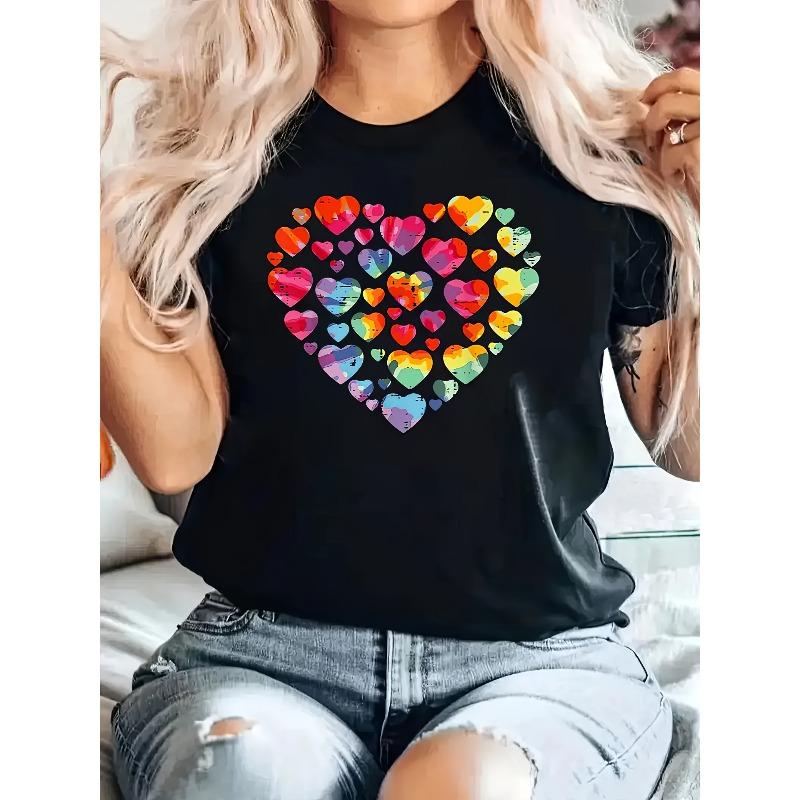

Graphic Print T-shirt, Short Sleeve Crew Neck Casual Top for Summer & Spring, Women s Clothing 4XL чорний