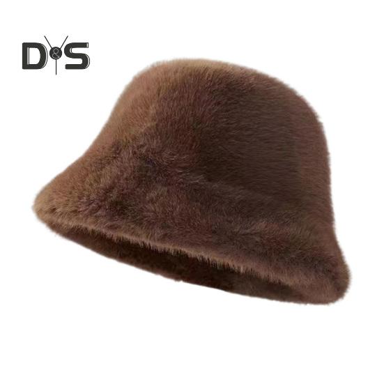 Damen Winter-Eimerhut, flauschiger Plüsch, kurze Krempe, einfarbig, Kuppel, winddicht, wärmend, Sonnenschutz, Fischermütze, Kopfbedeckung für Outdoor-Reisen