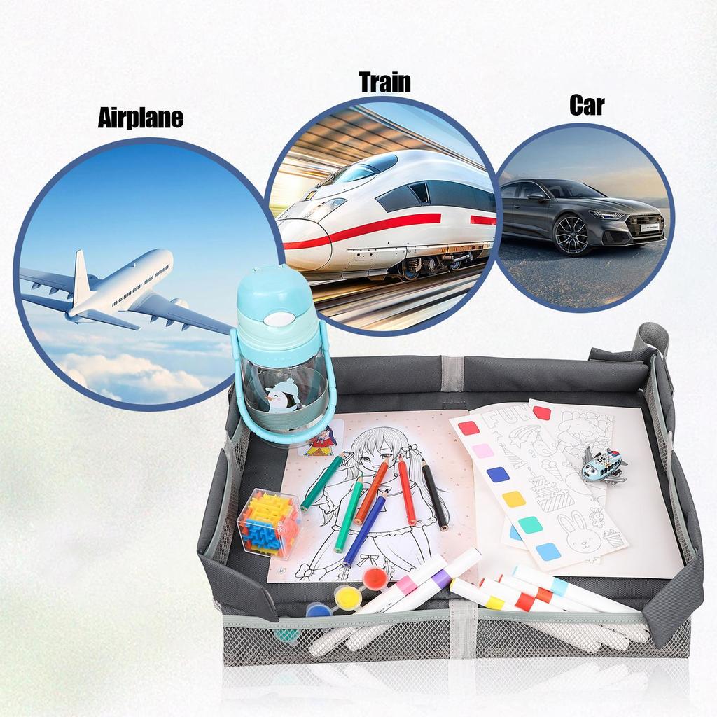 Flybrettdeksel Reisebord med lommer Sammenleggbar lekeplass Kompakt flyutstyr Snackbord for biltur Gutter Fly