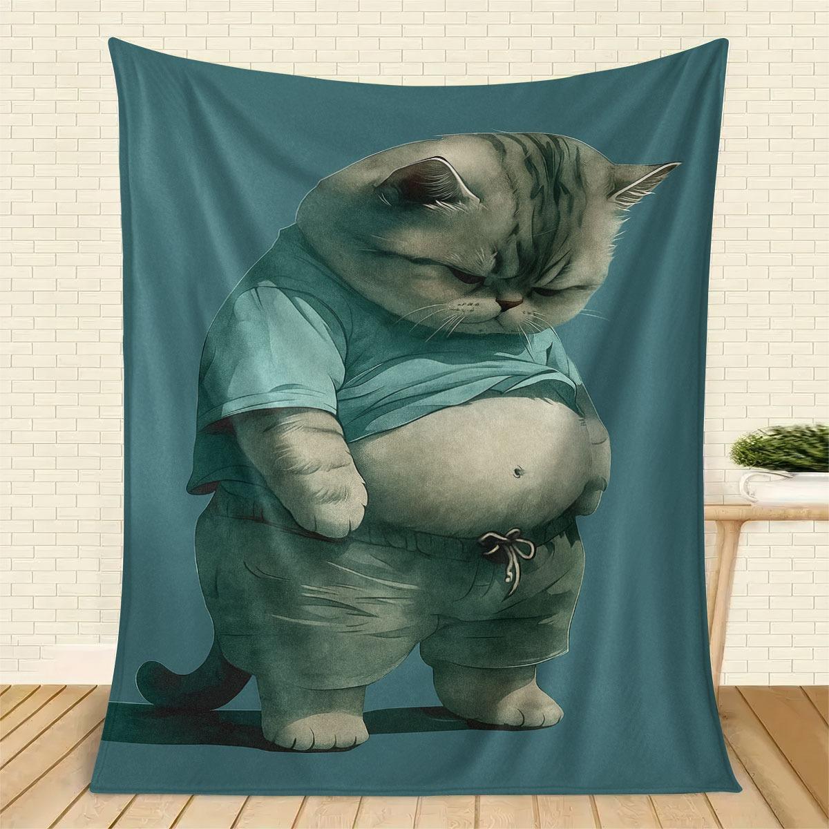 

Fun blue cat pattern Flannel printed blanket suitable for all seasons suitable for living room office sofa and travel 180x250CM 75x90cm