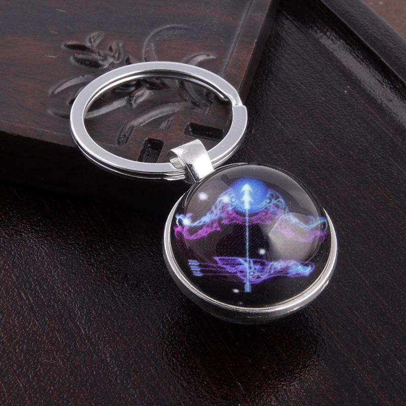 Luminous Scorpio Virgo Crystal Keychain: Double-Sided Glass Pendant Metal Keyring
