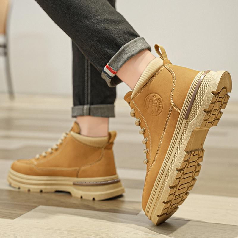 Men Retro Work Shoes Winter Thick Bottom High Top Non Slip Casual Boots Leather Boots Chelsea Desert Waterproof Boots Winter Boots Shoes for Men