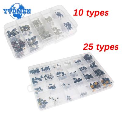 250 Stück Mikro-Takt-Drucktaster Sortiertes Set 10/25 Typen Auto-Fernbedienungstaste Druckschalter DIY Sortiertes Set mit Box