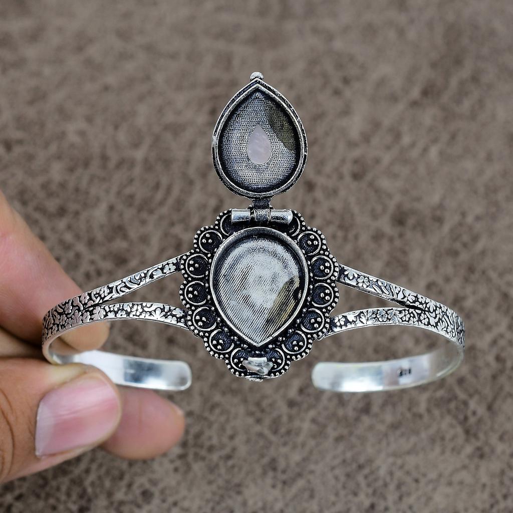 Rainbow Moonstone Gemstone 925 Sterling Silver Cuff Bangle Adjustable KKG-208