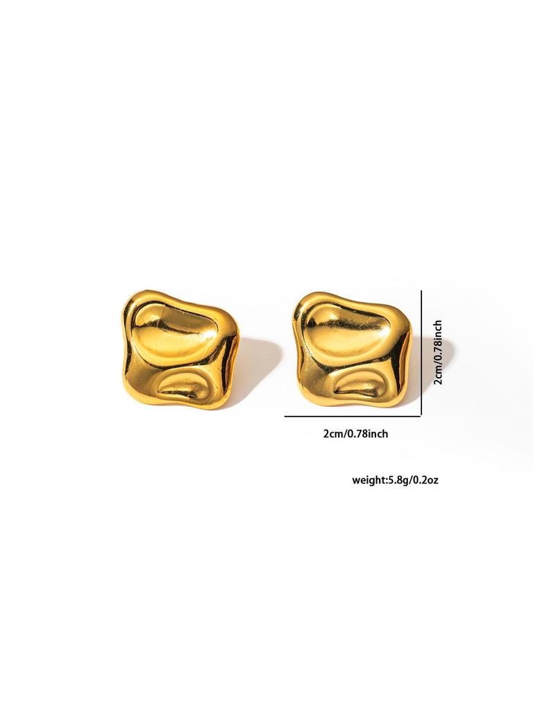 Gold C-Shaped Round Hoop Earrings with Bright Surface, French Light Luxury, High-End Stainless Steel