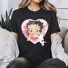 T-shirt Grafica Stile Cartone Animato Betty Boop Dolce Cuore Retrò Vintage Manica Corta da Donna Outfit Casual Quotidiano per Fan di Betty Boop