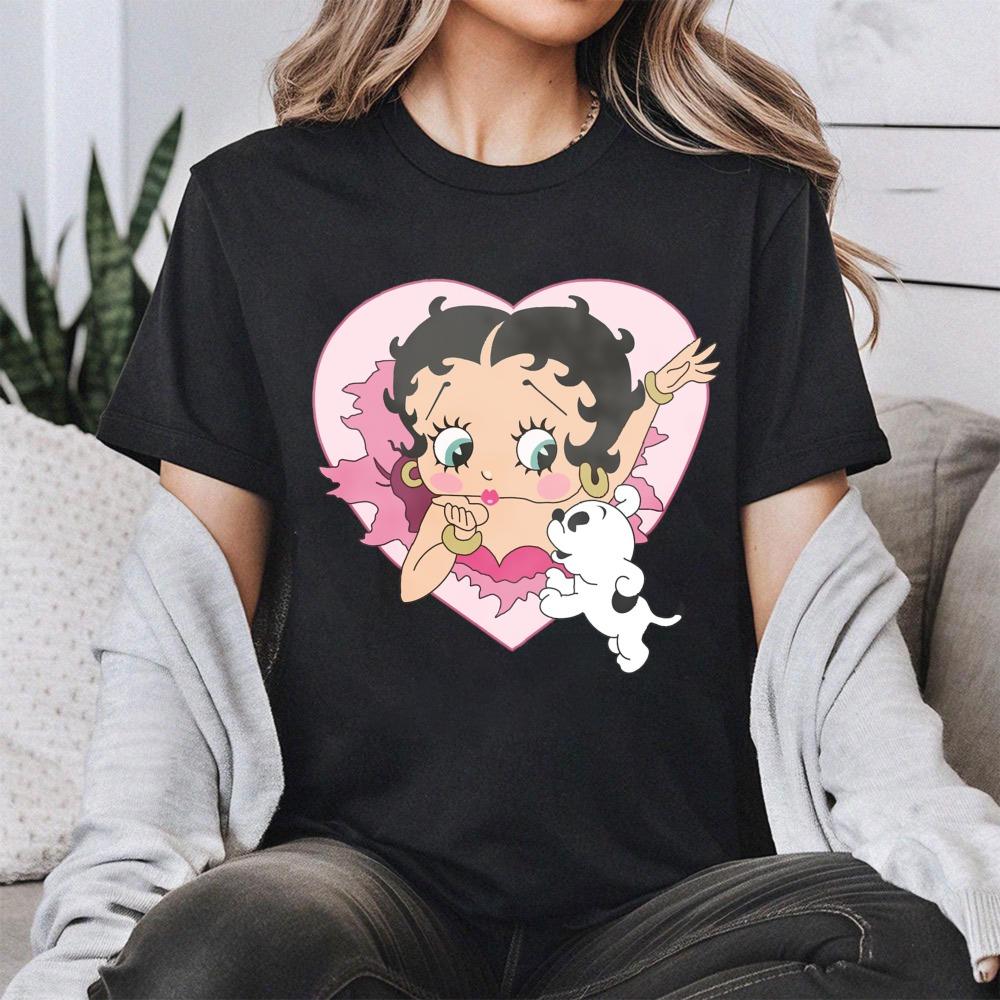 T-shirt Grafica Stile Cartone Animato Betty Boop Dolce Cuore Retrò Vintage Manica Corta da Donna Outfit Casual Quotidiano per Fan di Betty Boop