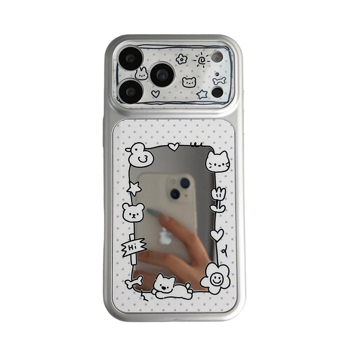 Cartoon Cat Window Mirror iPhone 15/16 Pro Max Anti-Fall Case iPhone 16 Pro Max